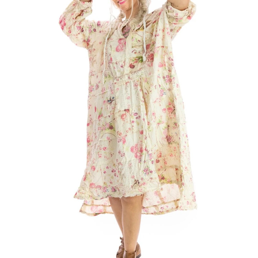Magnolia Pearl Floral Patchwork Prairie Dress- Cream and Pink